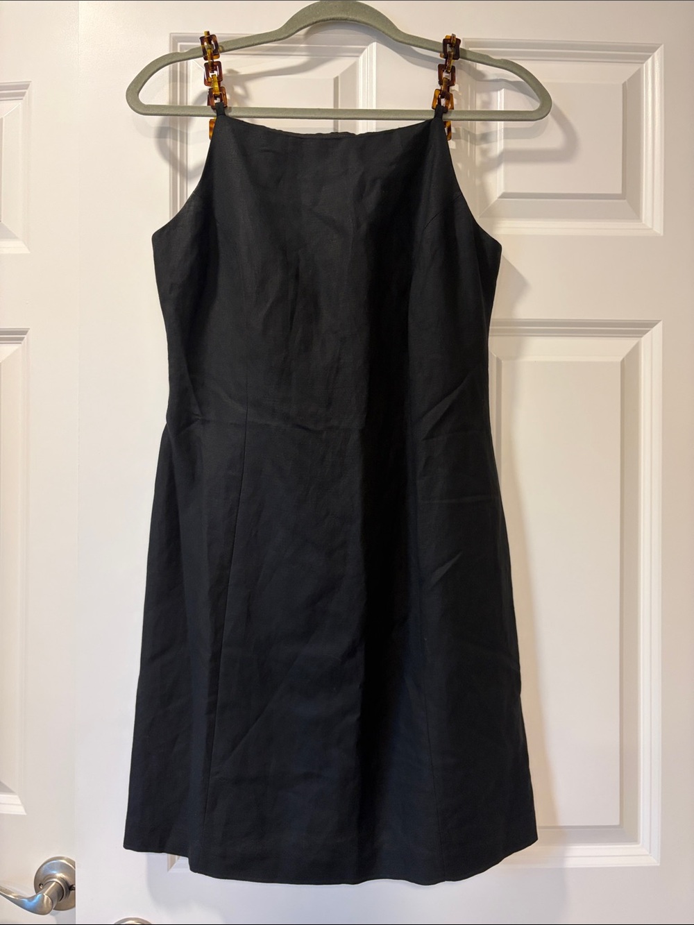 VINTAGE 90s DREAM! Black linen Laundry Shelli Segal Sheath Dress Tortoise Straps